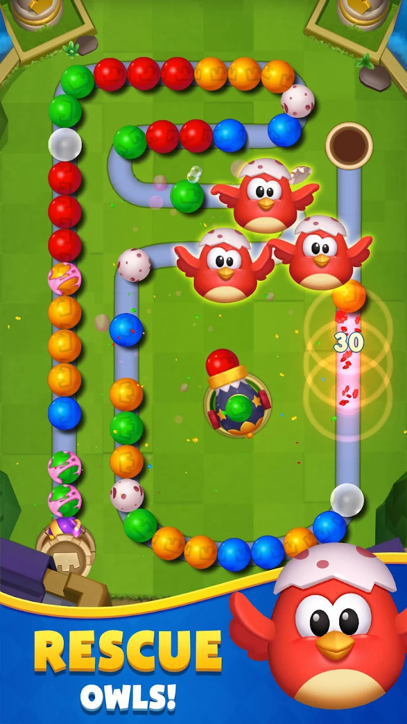 Skill effects and marble clusters in Marble Crush Blast